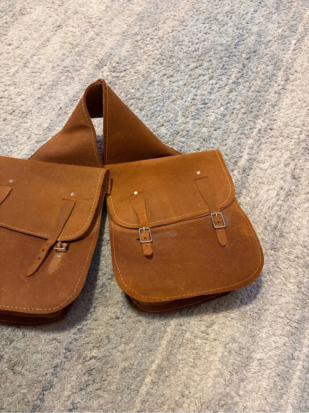 Genuine Suede Leather Horse Saddle Bags Western Equestrian Trail Riding Pack